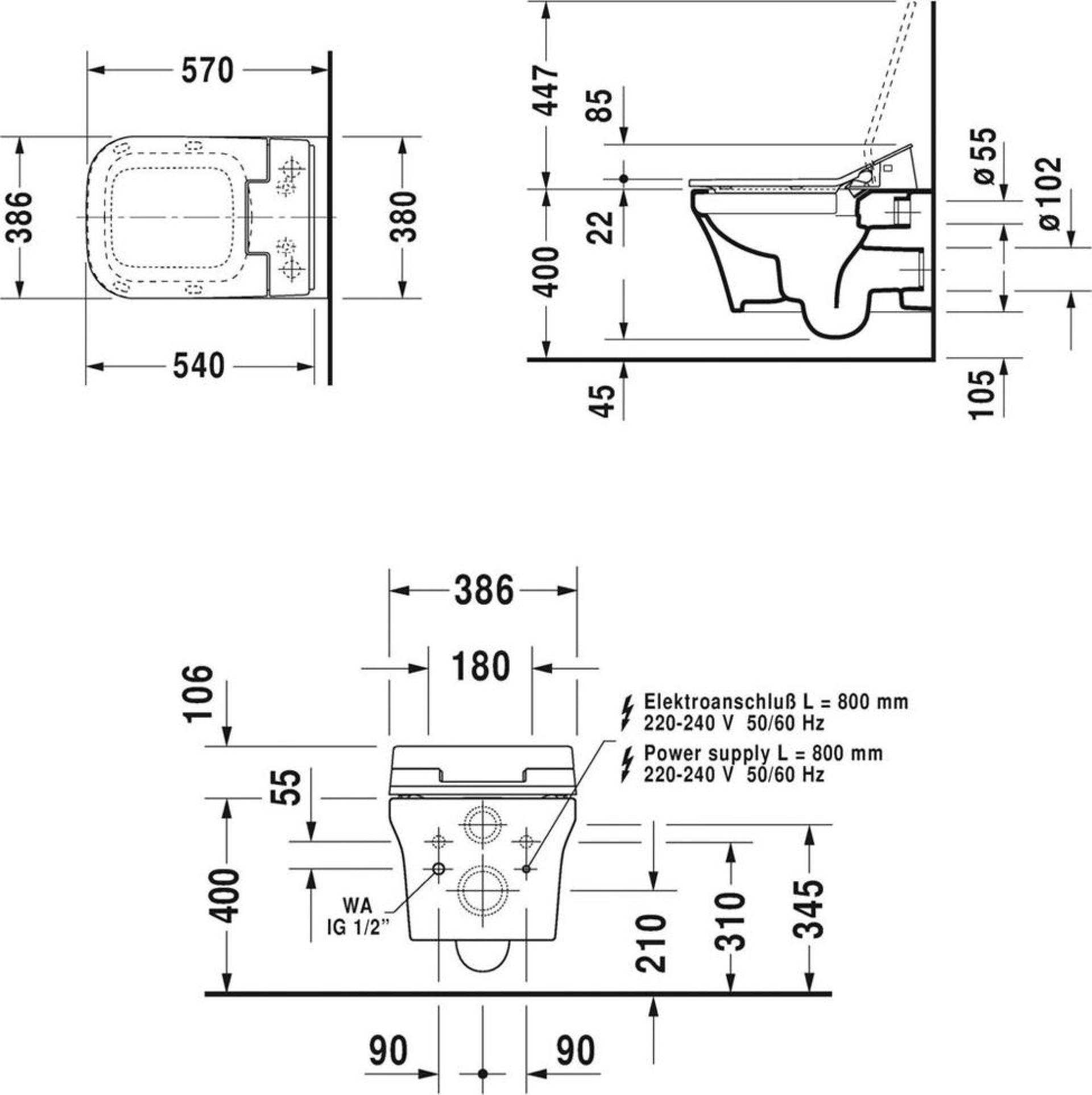 Унитаз подвесной Duravit P3 Comforts Rimless 2561590000 безободковый - duravit shop