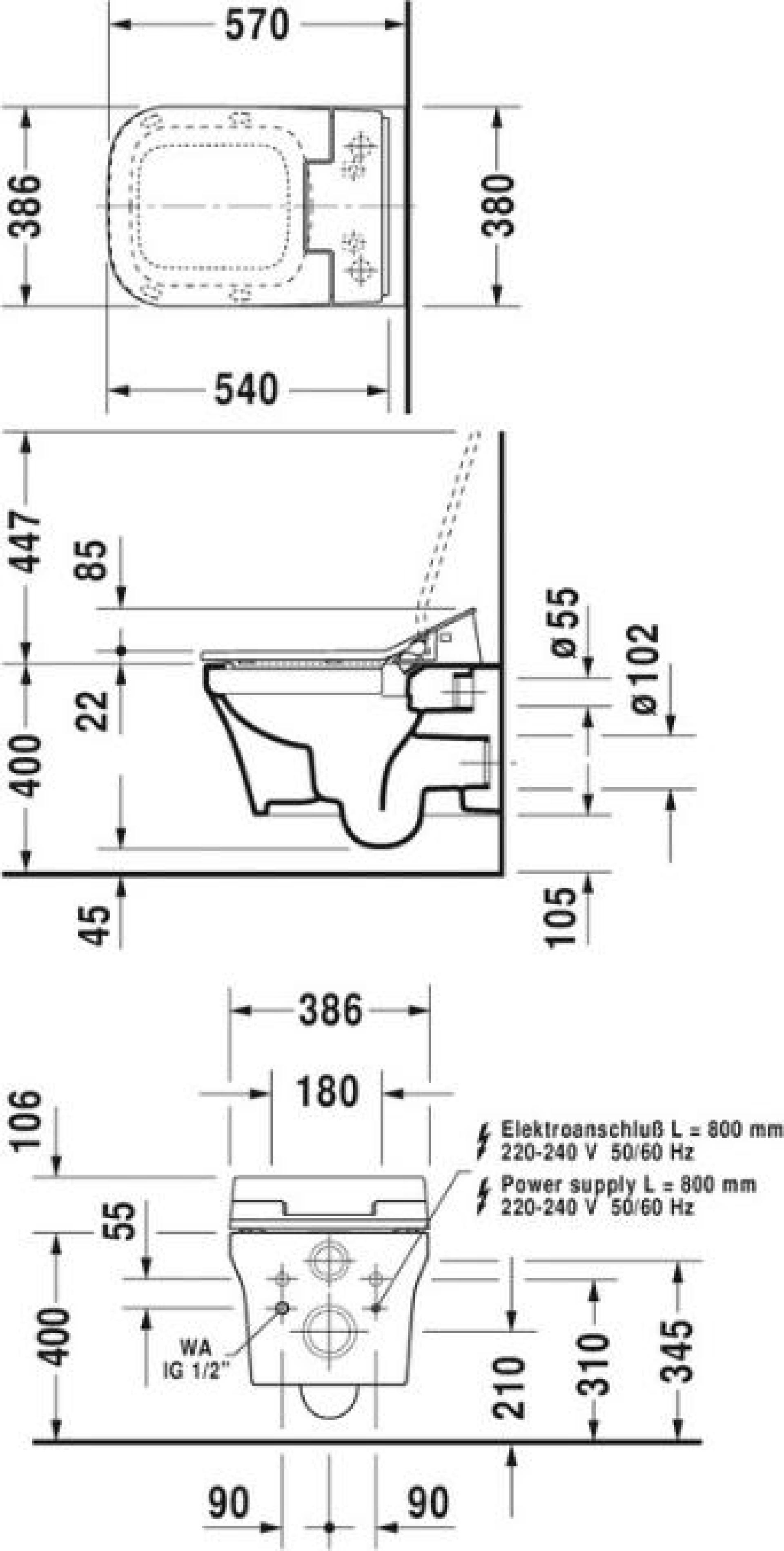 Унитаз подвесной Duravit P3 Comforts Rimless 2561590000 безободковый - duravit shop