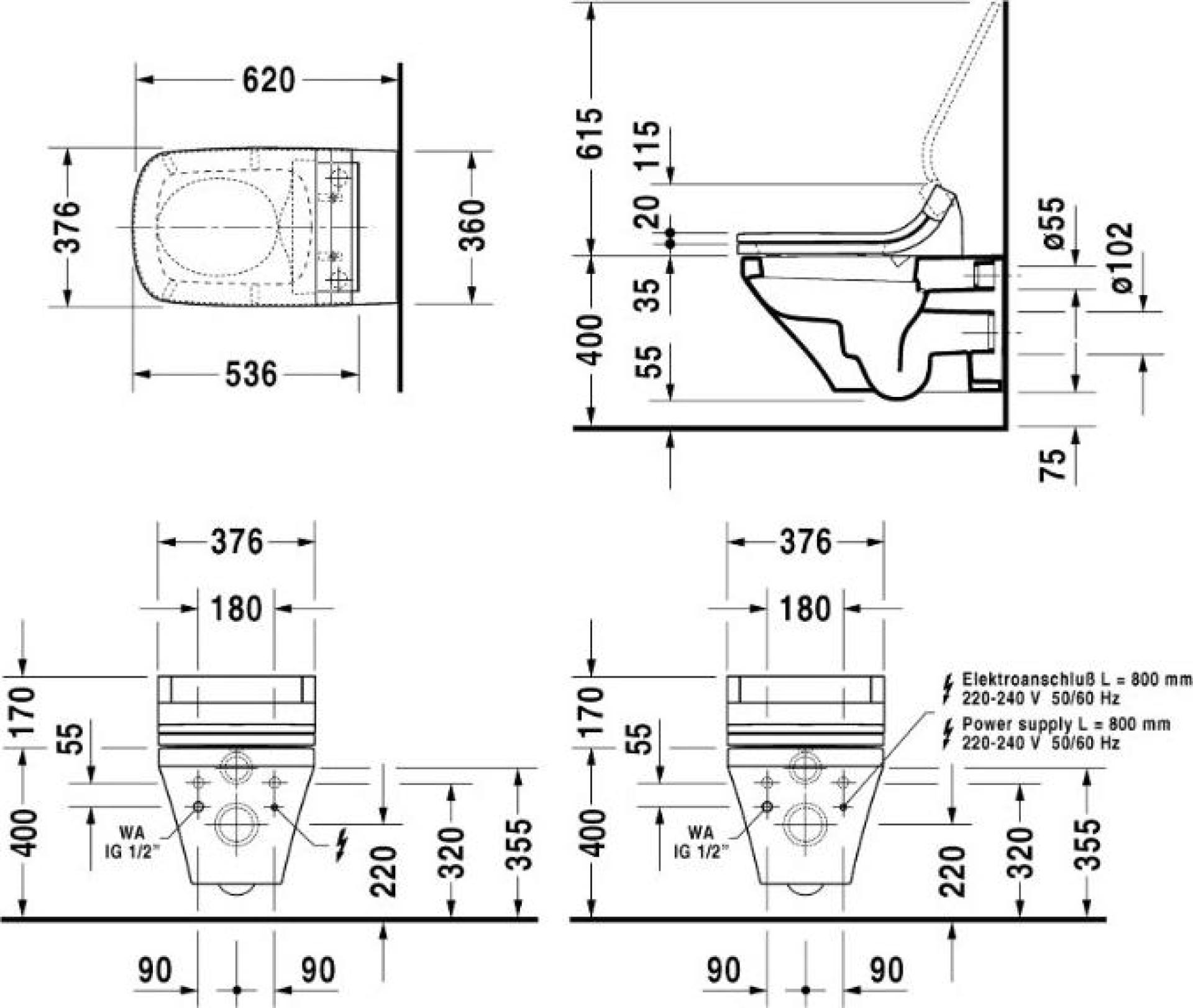 Унитаз подвесной Duravit DuraStyle для SensoWash 2537590000 - duravit shop