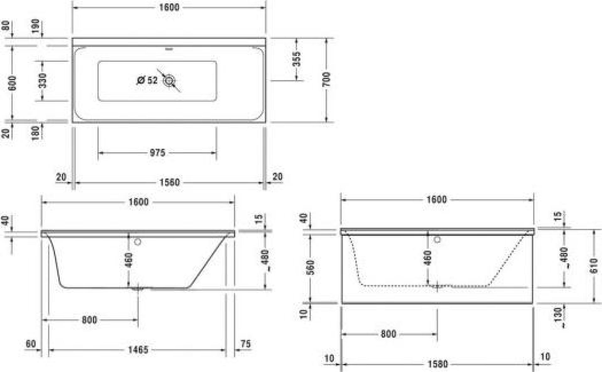 Ванна акриловая 160x70 Duravit P3 Comforts 700372 - duravit shop