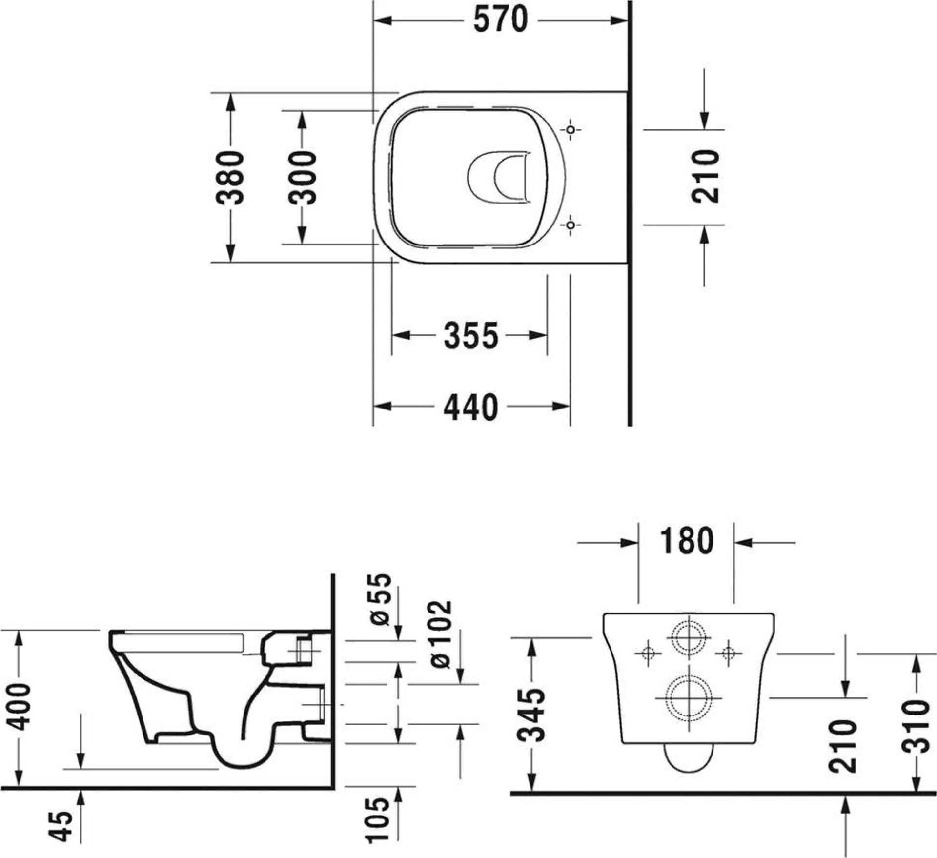 Унитаз подвесной Rimless Duravit P3 Comforts Rimless 2561090000 безободковый - duravit shop