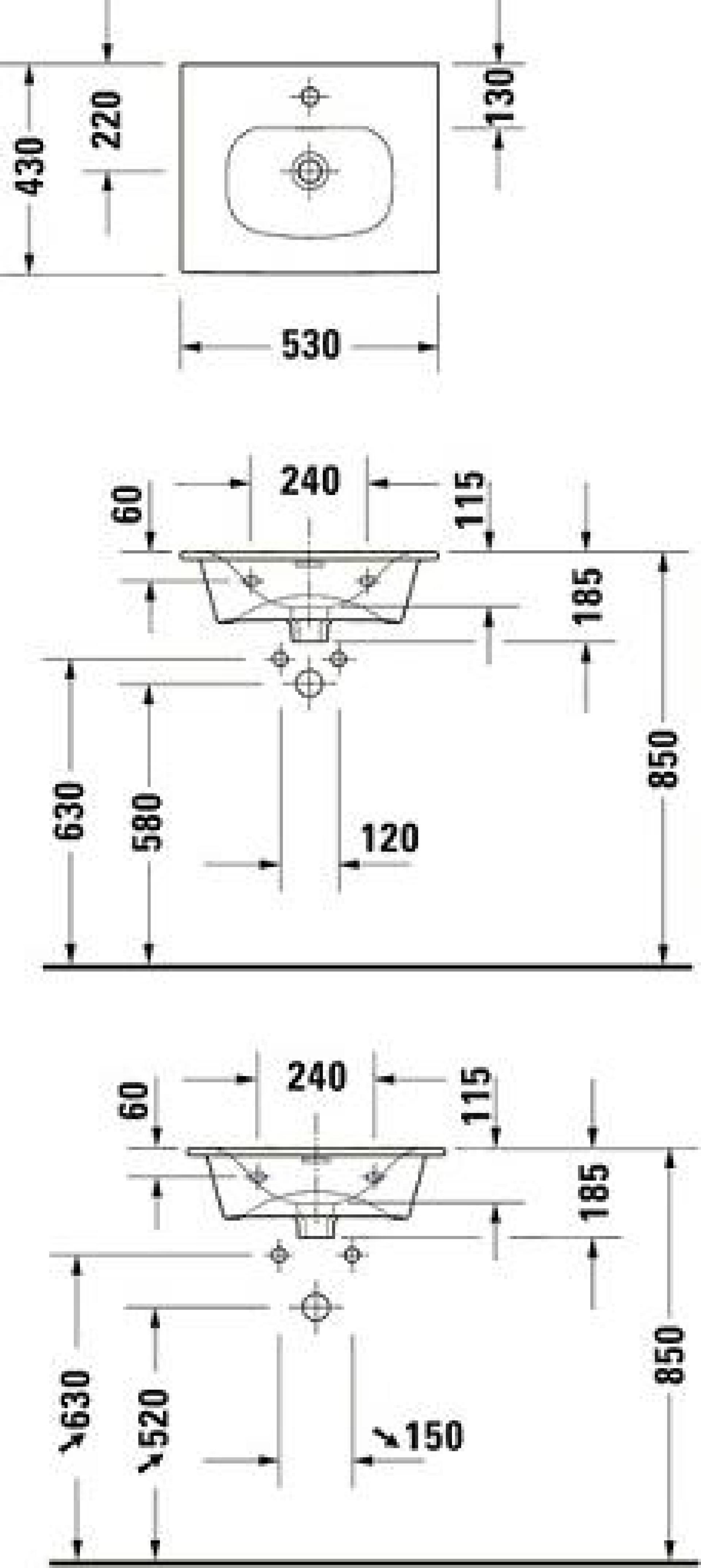 Раковина Duravit Viu 2344530000 53 с отверстием под смеситель, с клапаном Push-Open, белый - duravit shop