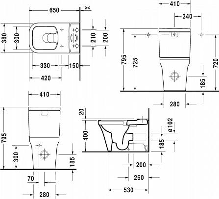 Напольный унитаз Duravit P3 Comforts 2167090000 безободковый с бачком 0937100005 подключение снизу слева - duravit shop