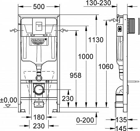 Комплект инсталляции для подвесного унитаза 4 в 1 Grohe Rapid SL 38775001 с клавишей смыва и подвесным унитазом Duravit ME by Starck 2530090000 и крышкой-сиденьем Duravit ME by Starck 0020190000 с микролифтом - duravit shop