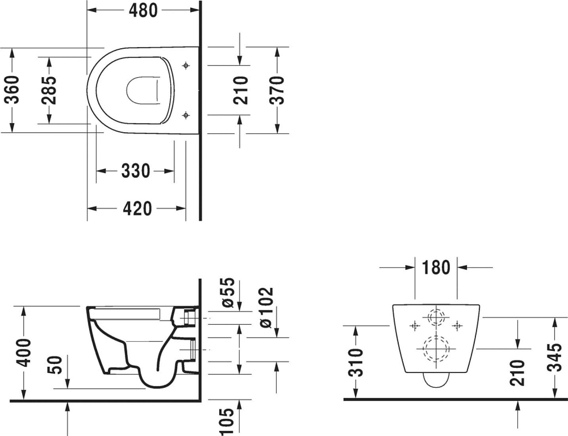 Унитаз подвесной Duravit ME by Starck 2530090000 безободковый  (без сиденья) - duravit shop