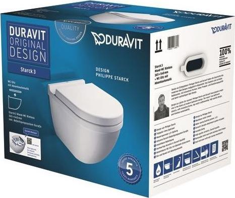 Унитаз подвесной Rimless Duravit Starck-3 45270900A1 безободковый с крышкой-сиденьем soft close - duravit shop