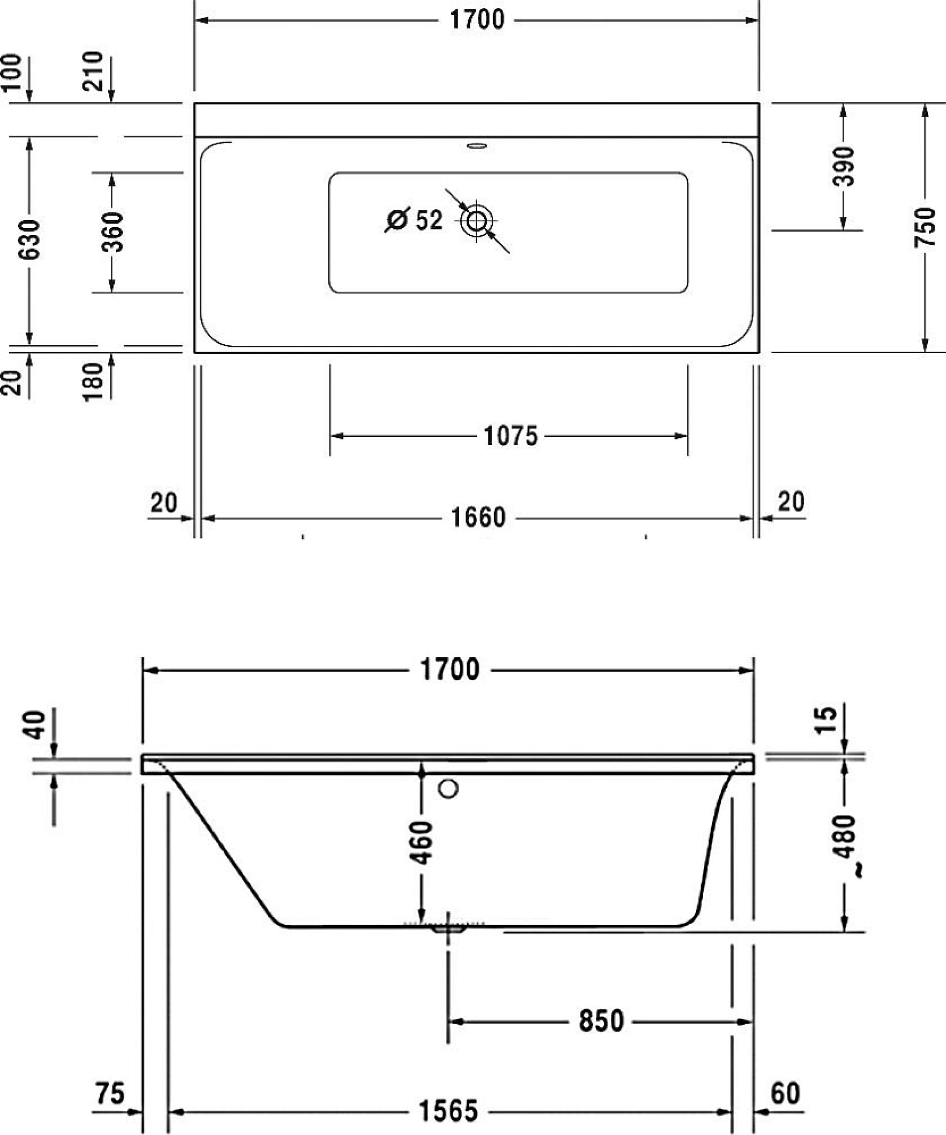 Акриловая ванна Duravit P3 Comforts SX 170х75 700375 L - duravit shop