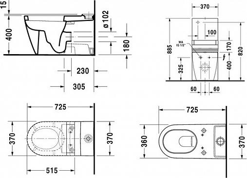 Напольный унитаз Duravit Starck 2 21295900001 с бачком 0933000005 - duravit shop