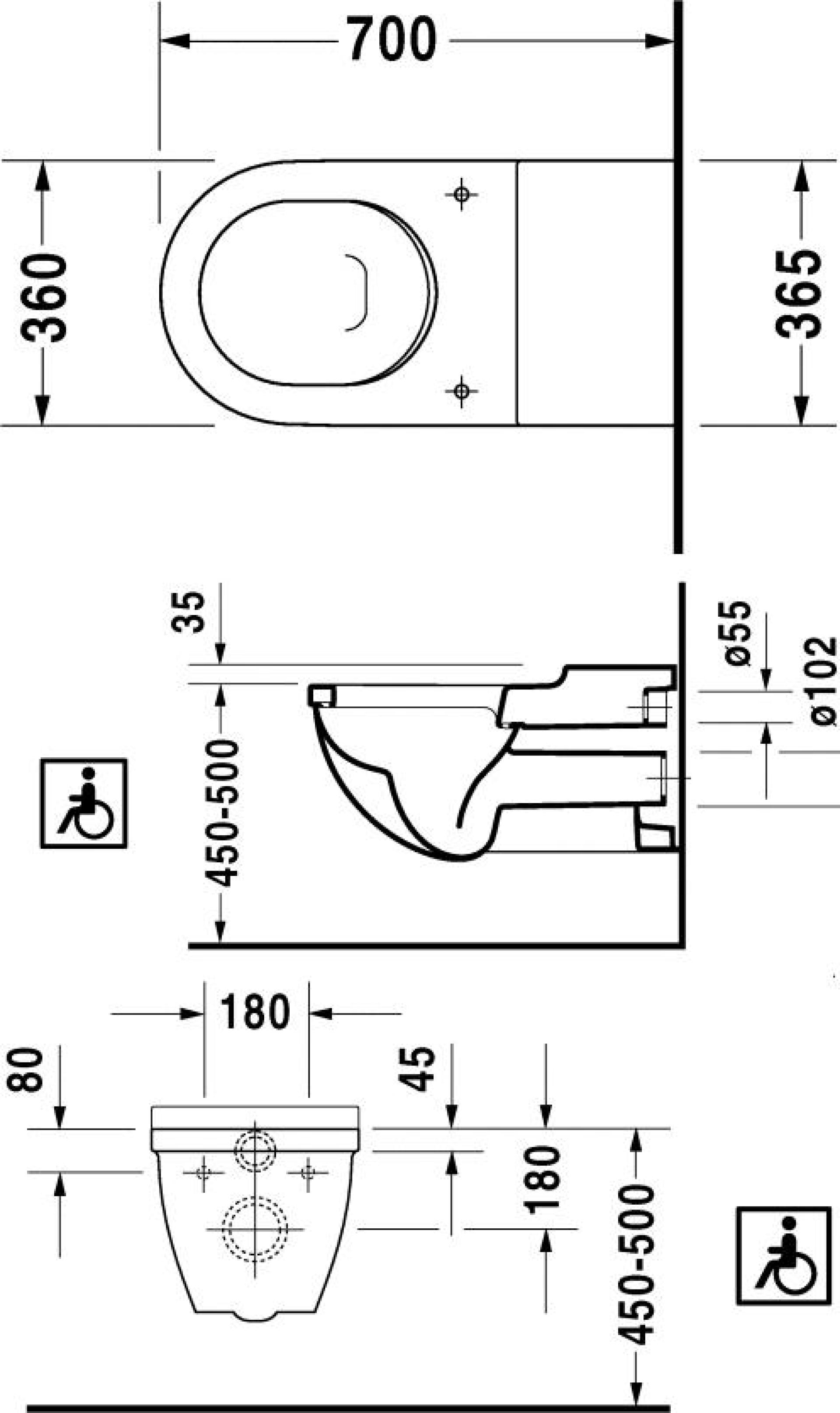 Подвесной унитаз Duravit Starck 3 2203090000, для инвалидов - duravit shop