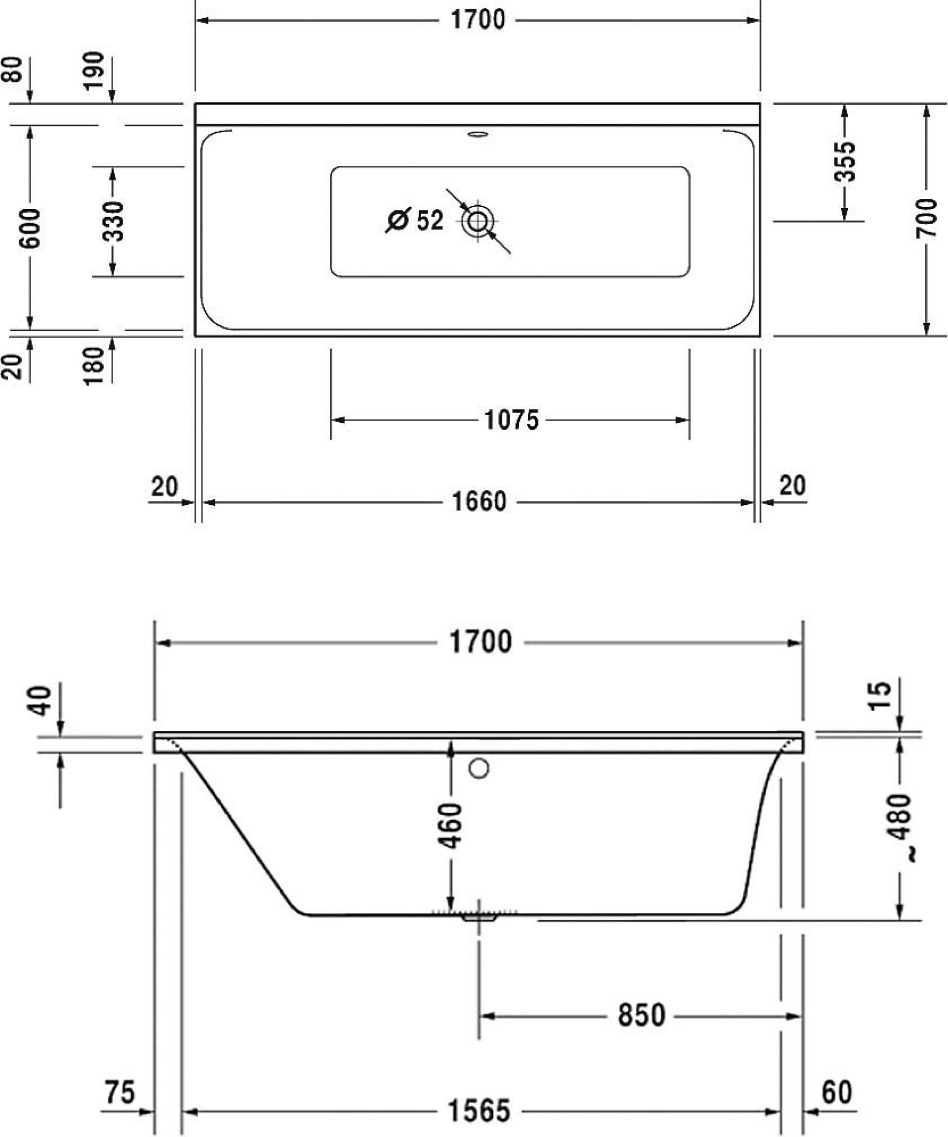 Акриловая ванна Duravit P3 Comforts SX 700373 L 170х70 700373000000000+790100000000000 - duravit shop