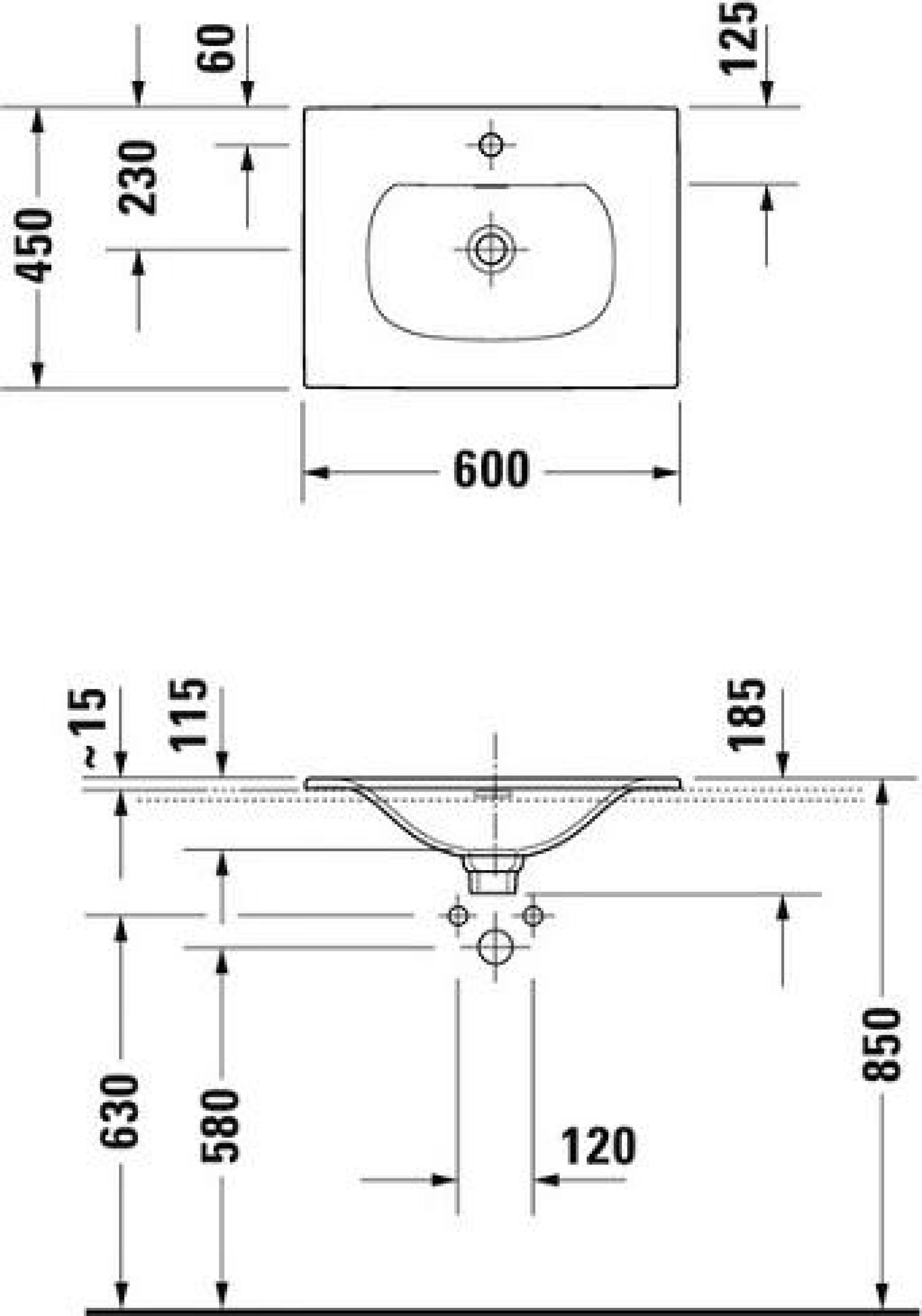 Раковина Duravit Viu 0385600000 60 встраиваемый в мебель, с отверстием под смеситель - duravit shop