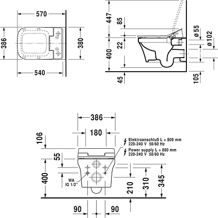 Унитаз подвесной Duravit P3 Comforts Rimless 2561590000 безободковый - duravit shop