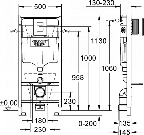 Комплект инсталляции для унитазов Grohe Rapid SL 38775001 4 в 1 с клавишей смыва и Подвесным унитазом Duravit Starck-3 2227090000 с крышкой сидением микролифт 0063890000 - duravit shop