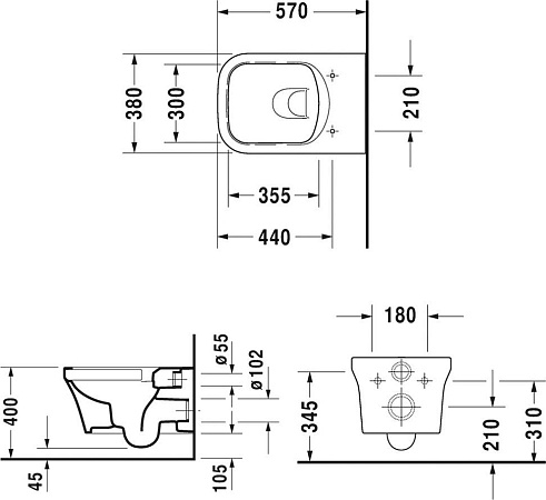 Унитаз подвесной Rimless Duravit P3 Comforts Rimless 2561090000 безободковый - duravit shop