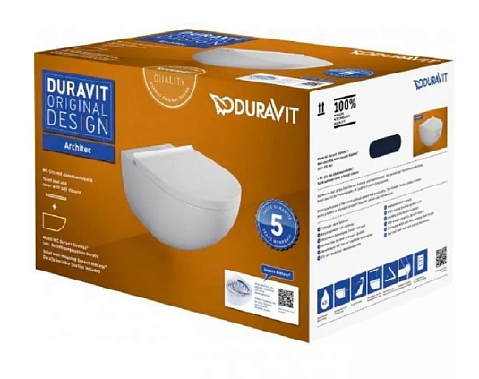 Подвесной унитаз Duravit Architec 45726900A1, Rimless, сиденье микролифт, безободковый, белый - duravit shop