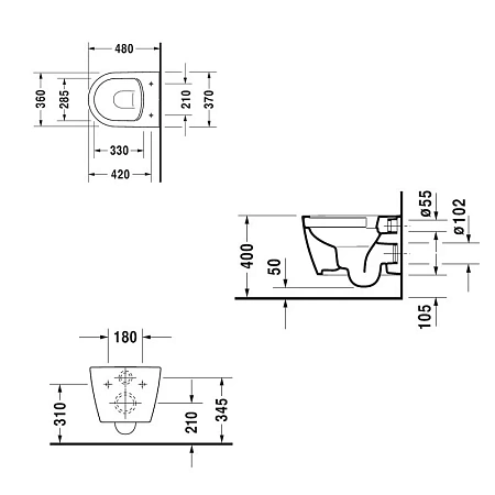 Подвесной унитаз безободковый Duravit Me by Starck 45300900A1 (2530090000) с крышкой-сиденьем Soft Close - duravit shop