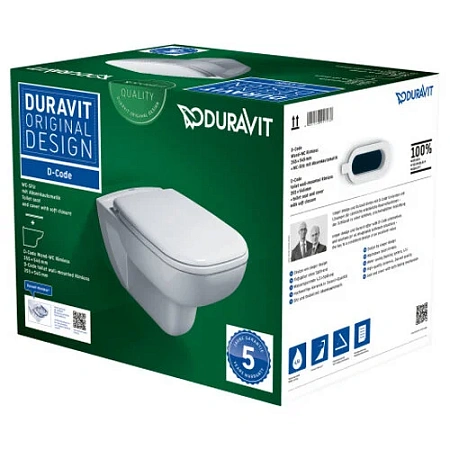 Подвесной унитаз Duravit D-Code Rimless 25700900002, с крышкой-сиденьем SoftClose 0067390000, безободковый - duravit shop