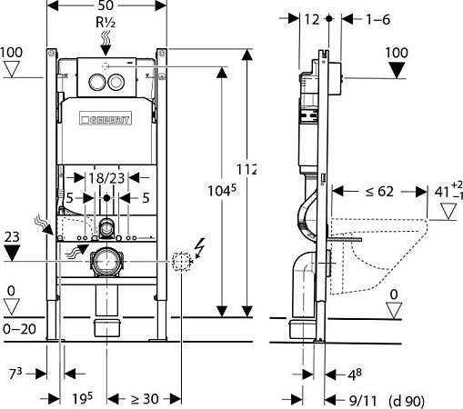 Комплект Система инсталляции для унитазов Geberit Duofix Delta 458.124.21.1 3 в 1 с кнопкой смыва + Подвесной унитаз Duravit Architec 2546090064 + Крышка-сиденье Duravit Architec 0069690000 с микролифтом - duravit shop