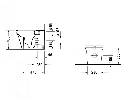 Приставной унитаз P3 Comforts 2166090000, безободковый - duravit shop